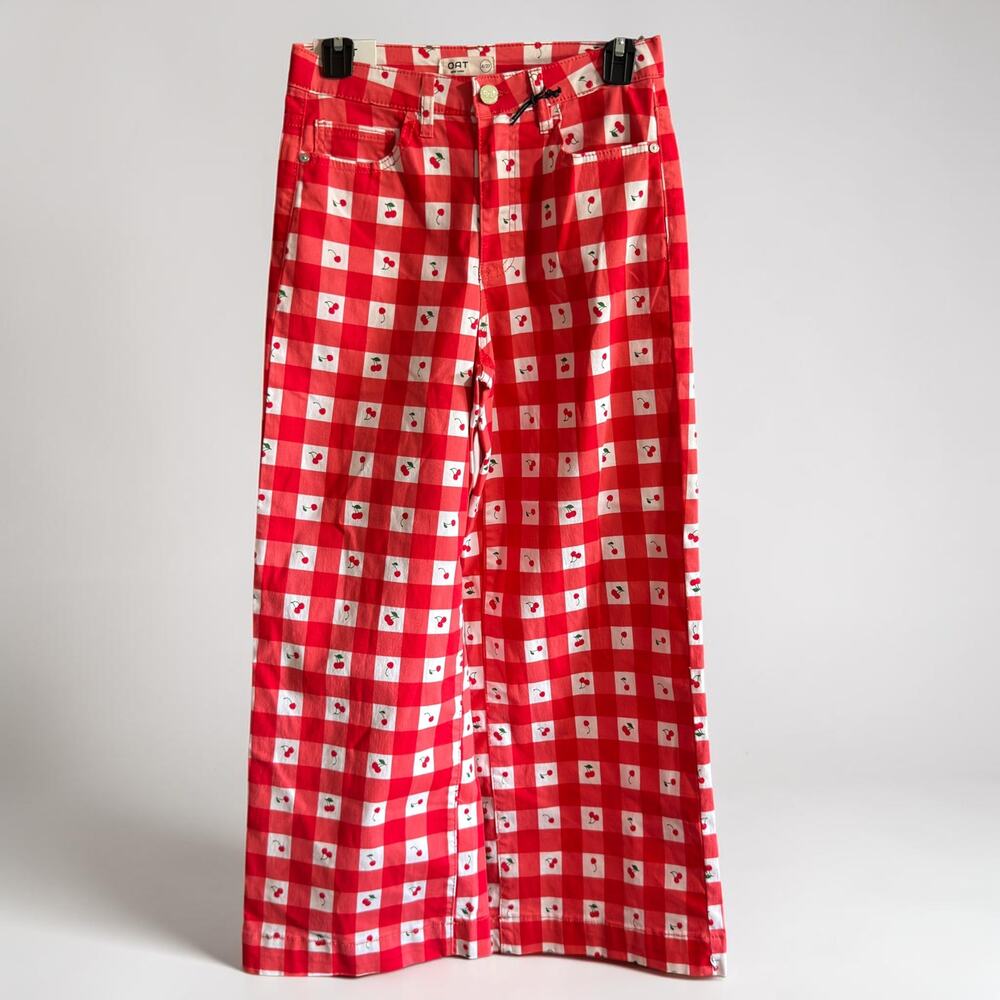 Oat New York Red Gingham Cherry Wide Leg Jeans 4/27